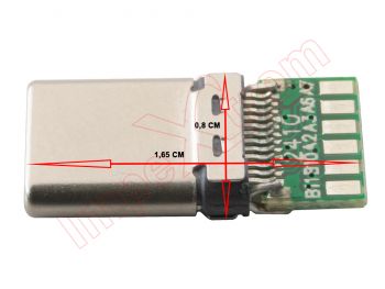 Conector de carga, datos y accesorios con placa PCB genérico USB tipo C 0,8x1,65x0,29 cm